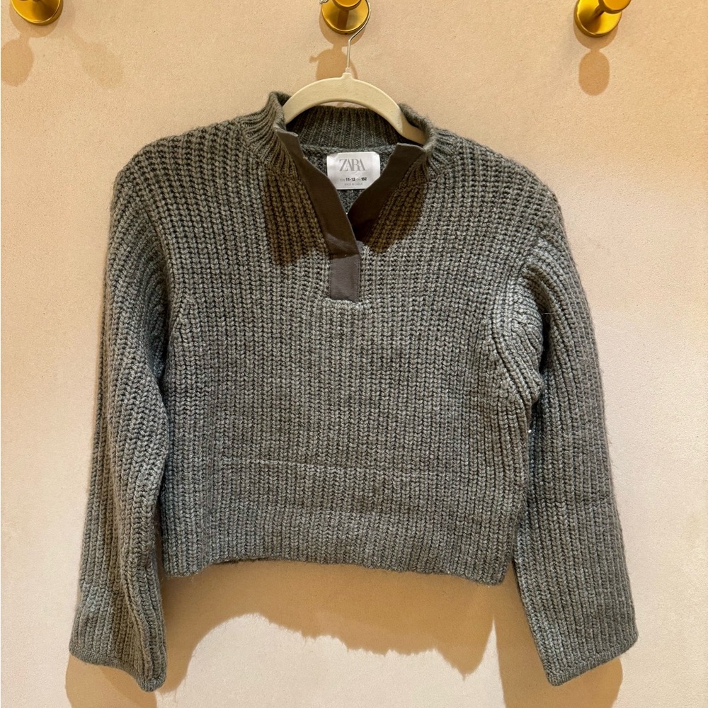 Zara Kids Charcoal Ribbed Knit Pullover